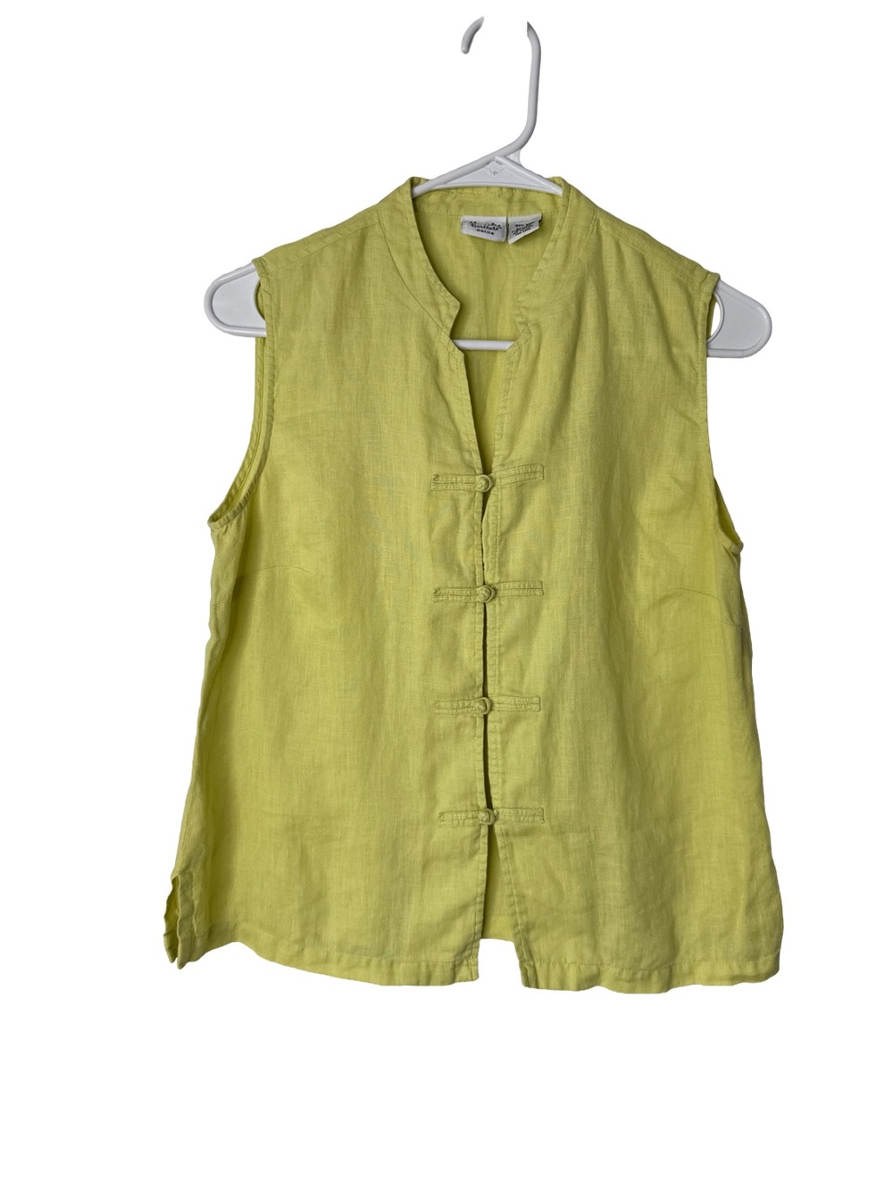 ALEXANDRA BARTLETT Petite Women’s Coastal Yellow Linen Sleeveless Button Blouse